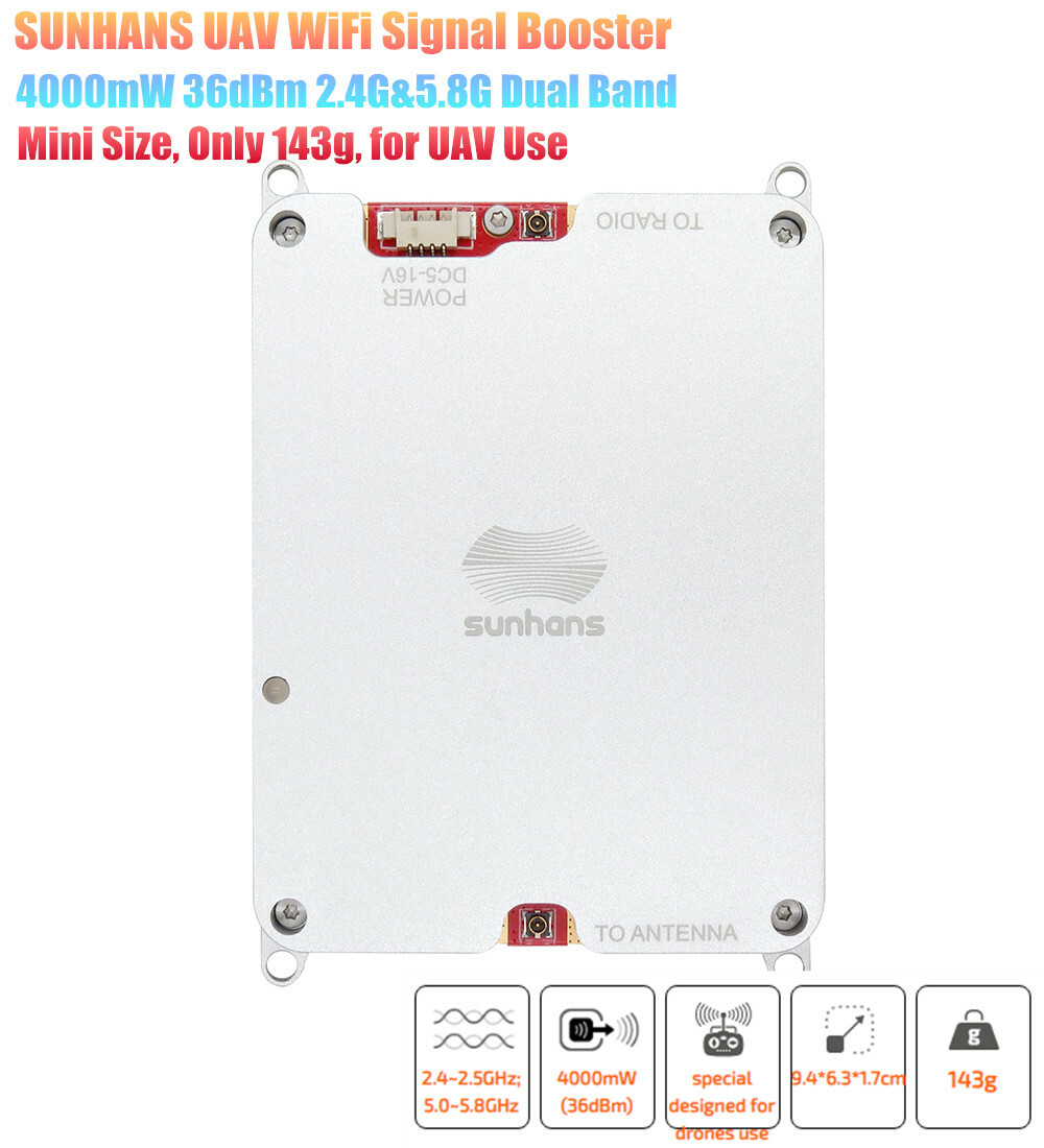 Sunhans 4000mW 36dBm Dual Band 2.4G/5.8GHz UAV WiFi Signal Booster UAV Amplifier