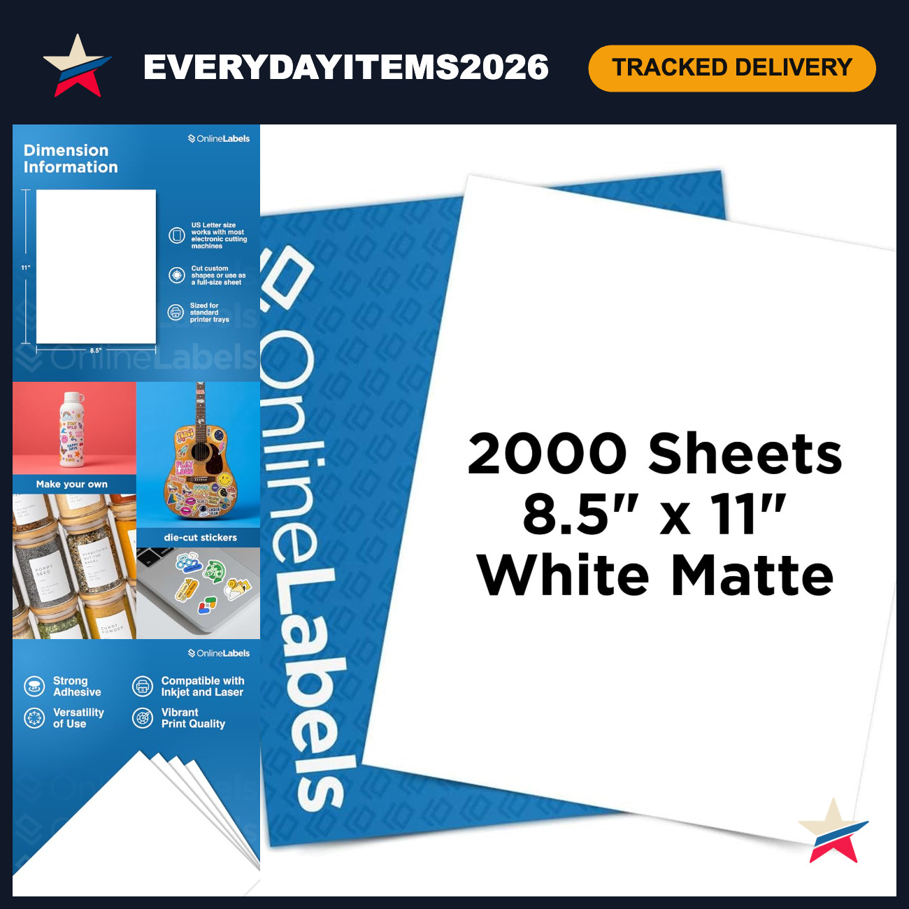 8.5" x 11" White Matte Sticker Paper for Inkjet & Laser Printers - 50 Sheets