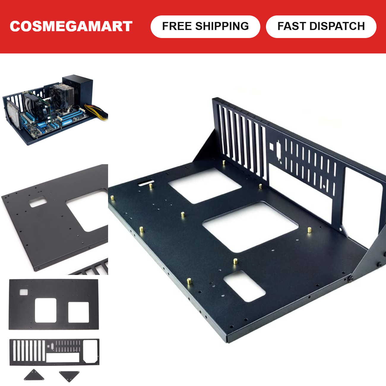 Open Chassis Computer Case Rack for Mining Rig, Supports ATX/M-ATX/ITX, 4 USB Po