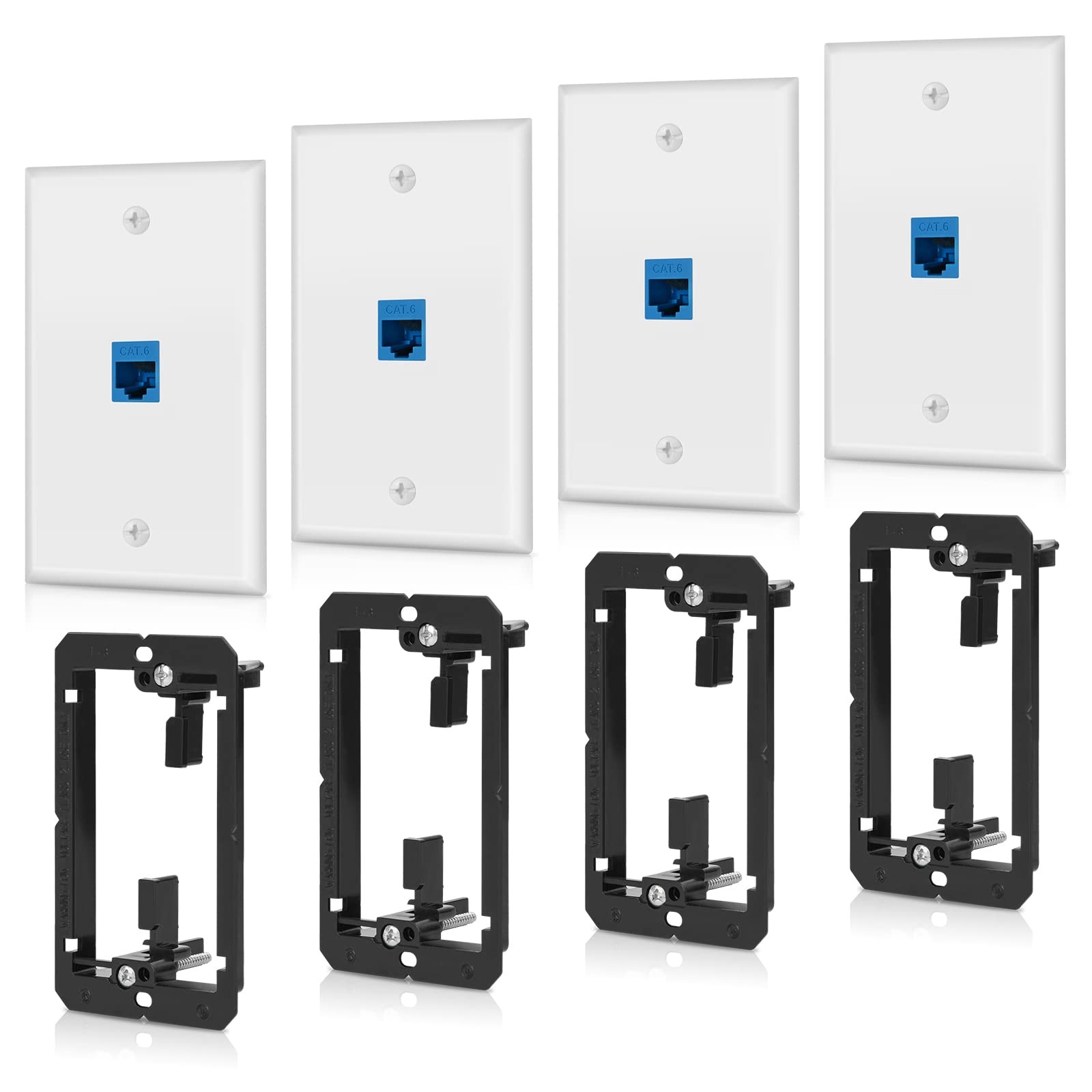 4 Pack Ethernet Wall Plate 1 Port Keystone Jack Blue Cat6 RJ45 Coupler Outlet Co