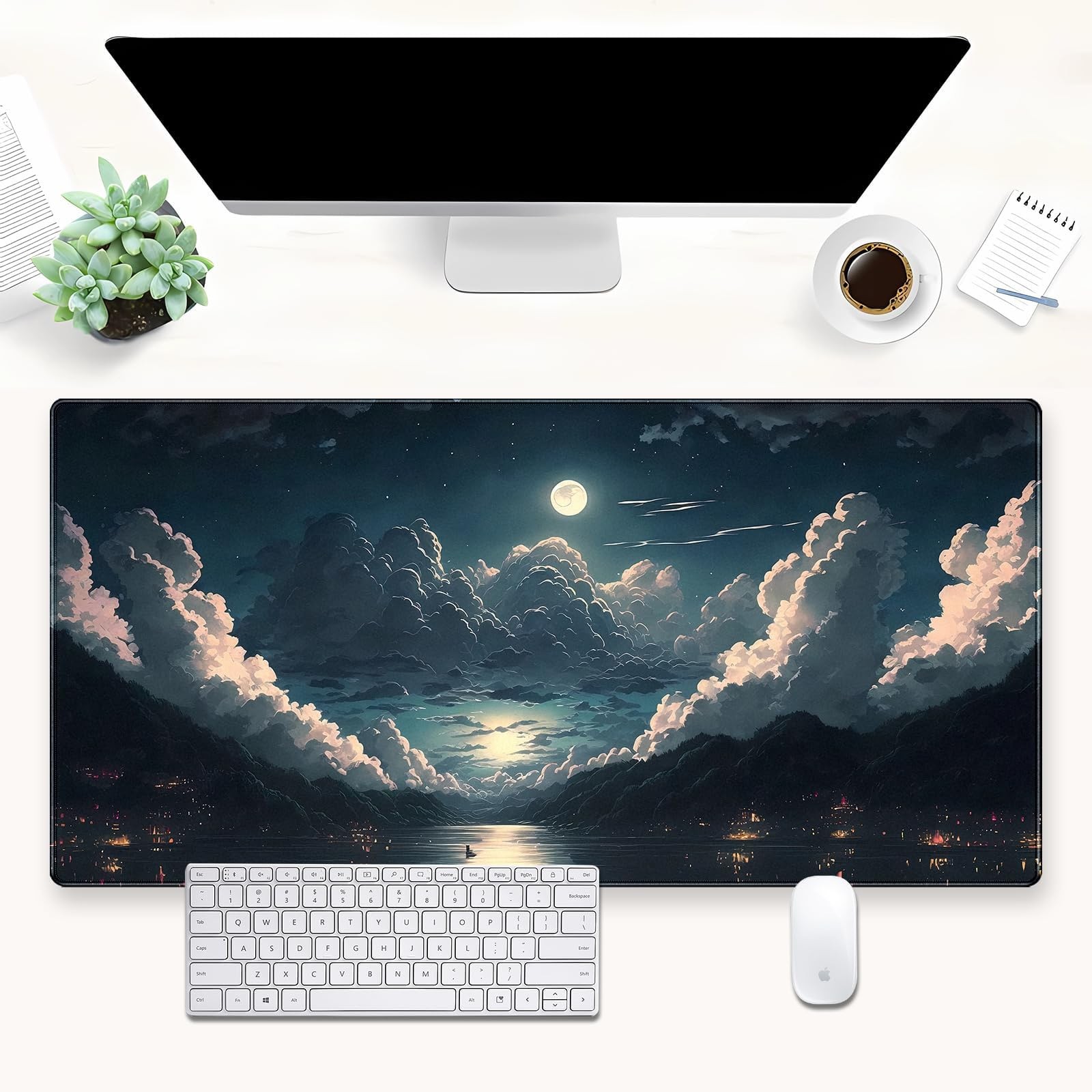 Moonlit Night Desk Mat, Starry Sky XXL Large Gaming Mouse Pad 31.5x15.7 in | ...