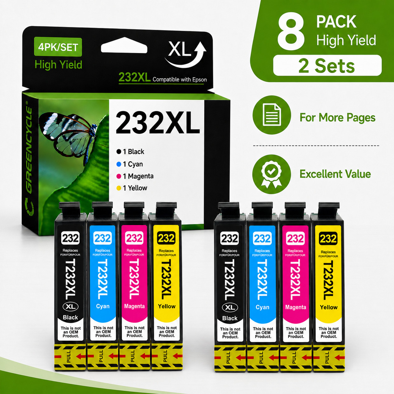 2 Sets 4PK 232XL Printer Ink Cartridges for Epson XP4200 XP4205 WF2930 WF-2950