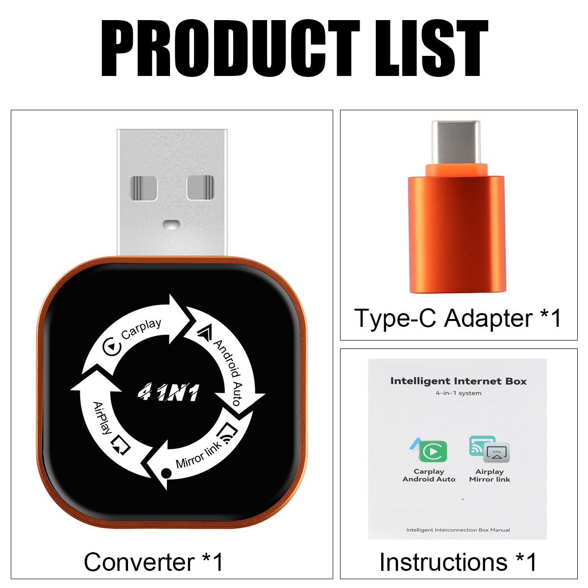 4 IN 1 Wireless Carplay Android Auto USB Dongle Mirror Link Adapter Plug & Play！