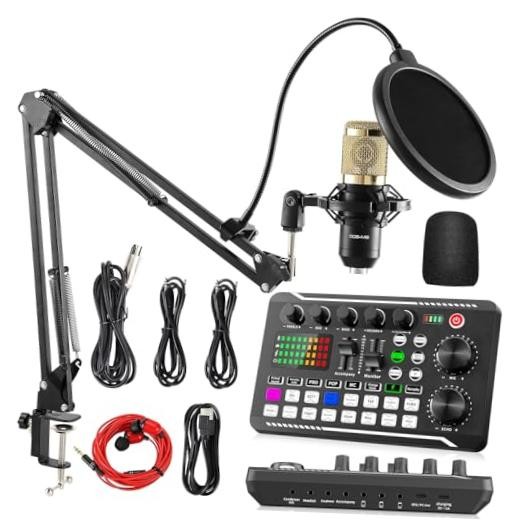 F998 Podcast Equipment Bundle, Live Sound Card F998 + BM800 Mic Cantilever Set
