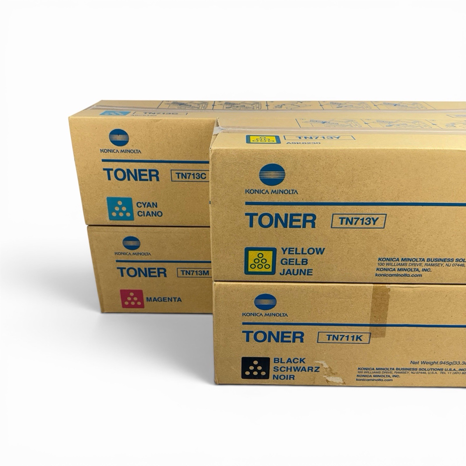 Lot of 4 Genuine Konica Minolta TN713 / TN711 Toner Cartridges (C, M, Y, B) OEM