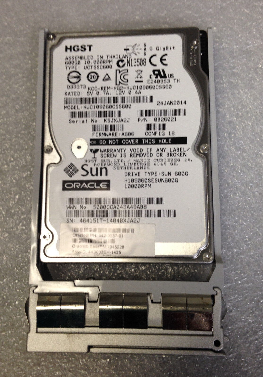 HGST HUC109060CSS600 SAS 542-0287-01 , 0B26021 , 7045228 600GB 2.5'' HDD W/ Tray