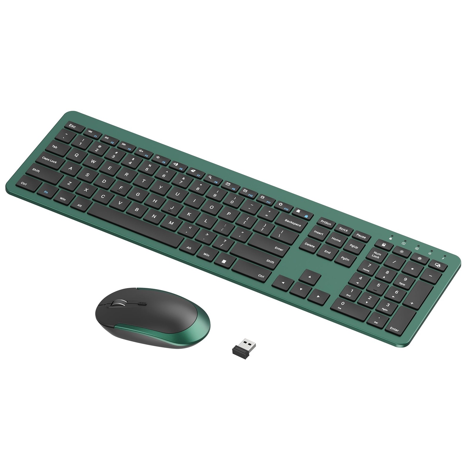Wireless Keyboard Mouse Combo Rechargeable Quiet Ultra Thin FullSize Green
