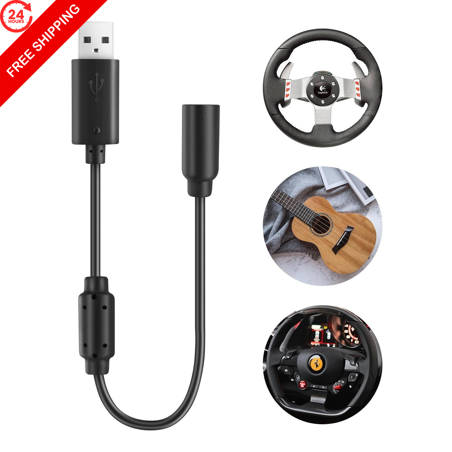 Usb Breakaway Cable Xbox 360 USB Adapter Replacement for Rocksmith Real Black