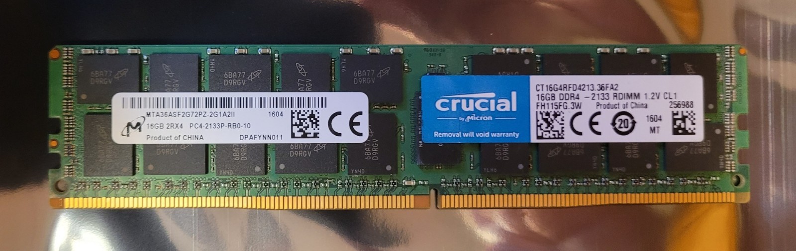 Micron DDR4 SDRAM 16GB 2Rx4 PC4-2133 MHz (PC4-17000P-R) RDIMM MTA36ASF2G72PZ-2G1