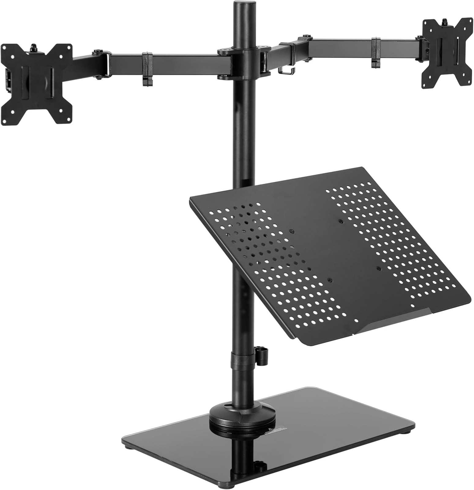 Computer Monitor and Laptop Mount Dual VESA Adjustable Stand with Glass Base for