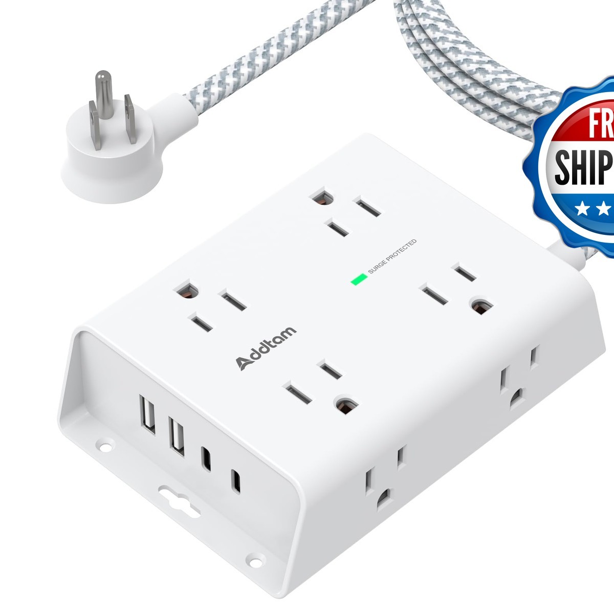 Addtam Surge Protector Power Strip AD84C 8 Outlets 4 USB Ports (2 USB C)