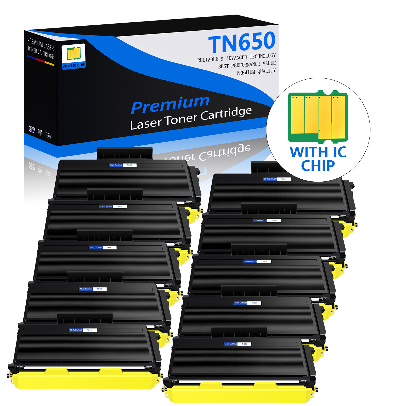 10PK Hi-Yield TN650 Toner Cartridge for Brother DCP-8050DN DCP-8080DN DCP-8085DN