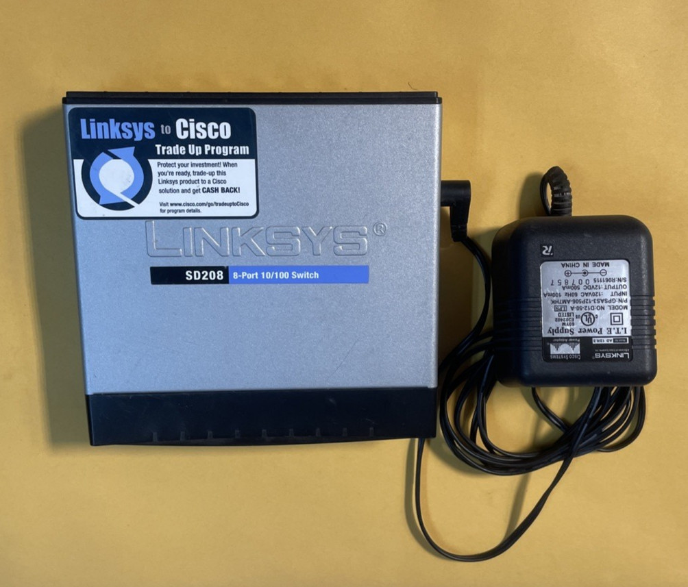Genuine Linksys SD208 8-Port 10/100 Switch Router with Power Cord- Working