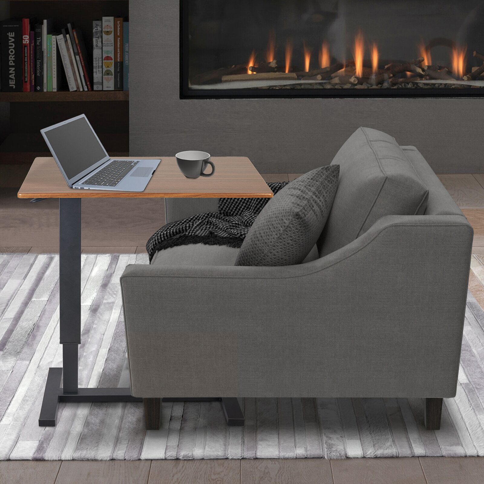 Over Bed Sofa Side Desk Bedside Laptop Table Rolling Wheels Adjustable Height 