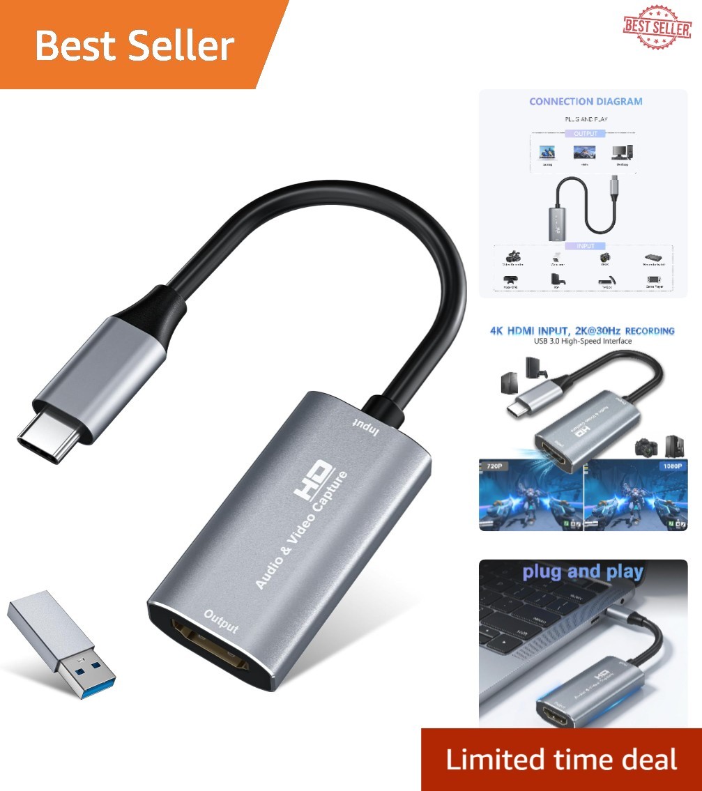 4K HDMI Capture Card - 1080P60FPS USB C for Seamless Streaming & Recording