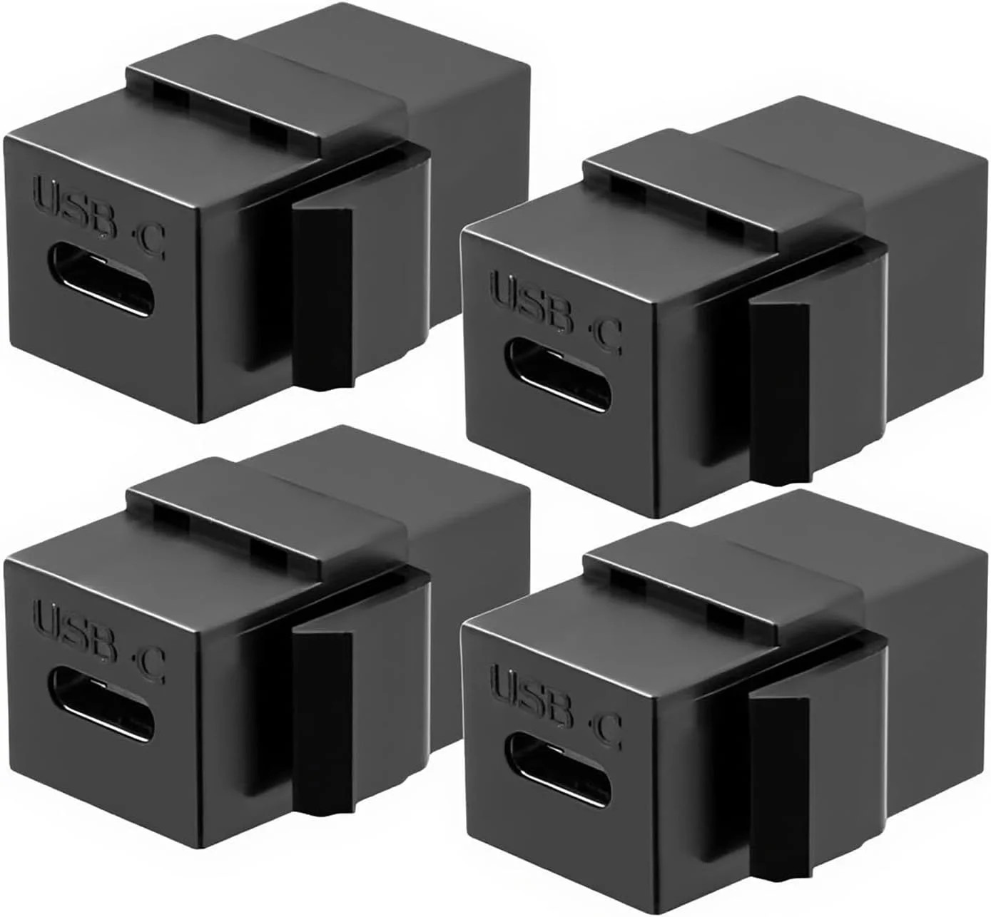 USB C Keystone Jack Adapter (Black 4 Pack) USB 3.1 Type-C Module Coupler Adapter