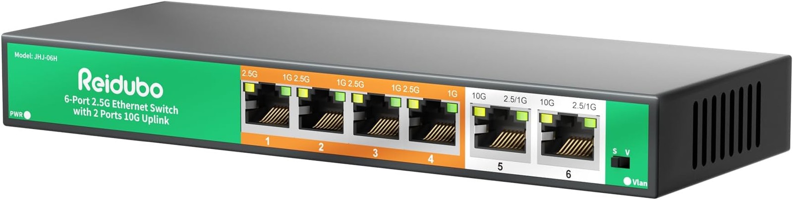 6-Port 10Gb Ethernet Switch Unmanaged, 2 x 10Gb RJ45 Uplink Ports + 4 x 2.5Gb...