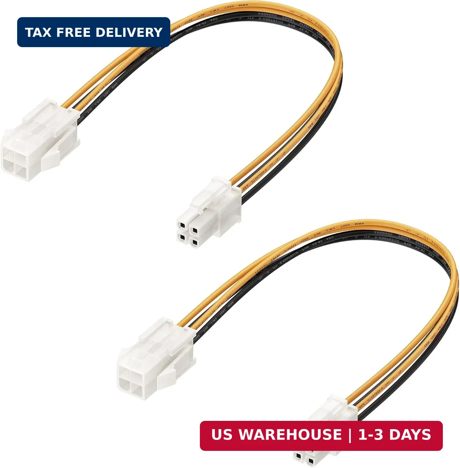 2-Pack ATX 4-Pin CPU Extension Cable, 8 inches | Power Supply Extension Cable, A