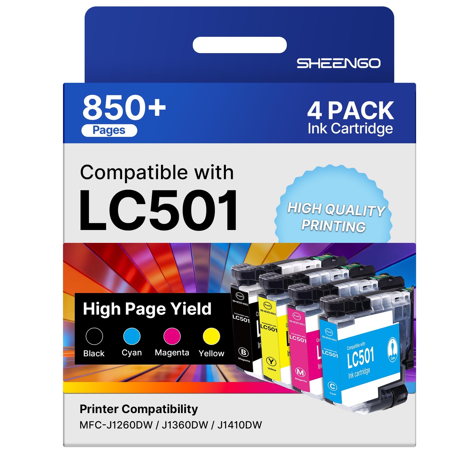 SHEENGO LC501XL Ink Cartridges Compatible for Brother MFC-J1360DW MFC-J1410DW