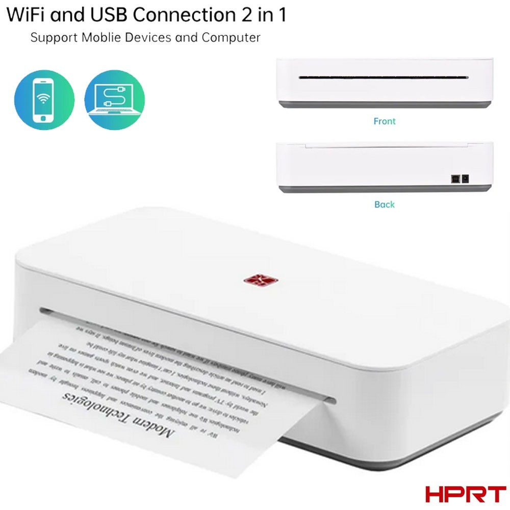 HPRT Portable Printer Wireless for Travel A4 Thermal Label Printer Inkless USB