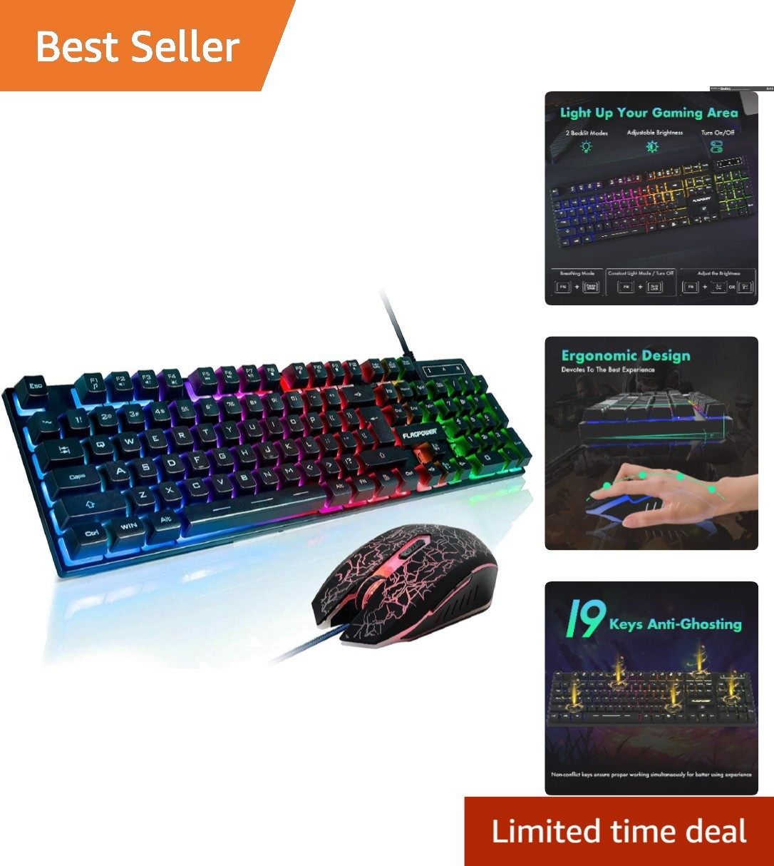 Mechanical Feel Gaming Keyboard with RGB Lighting & Breathing Mouse - 4800DPI