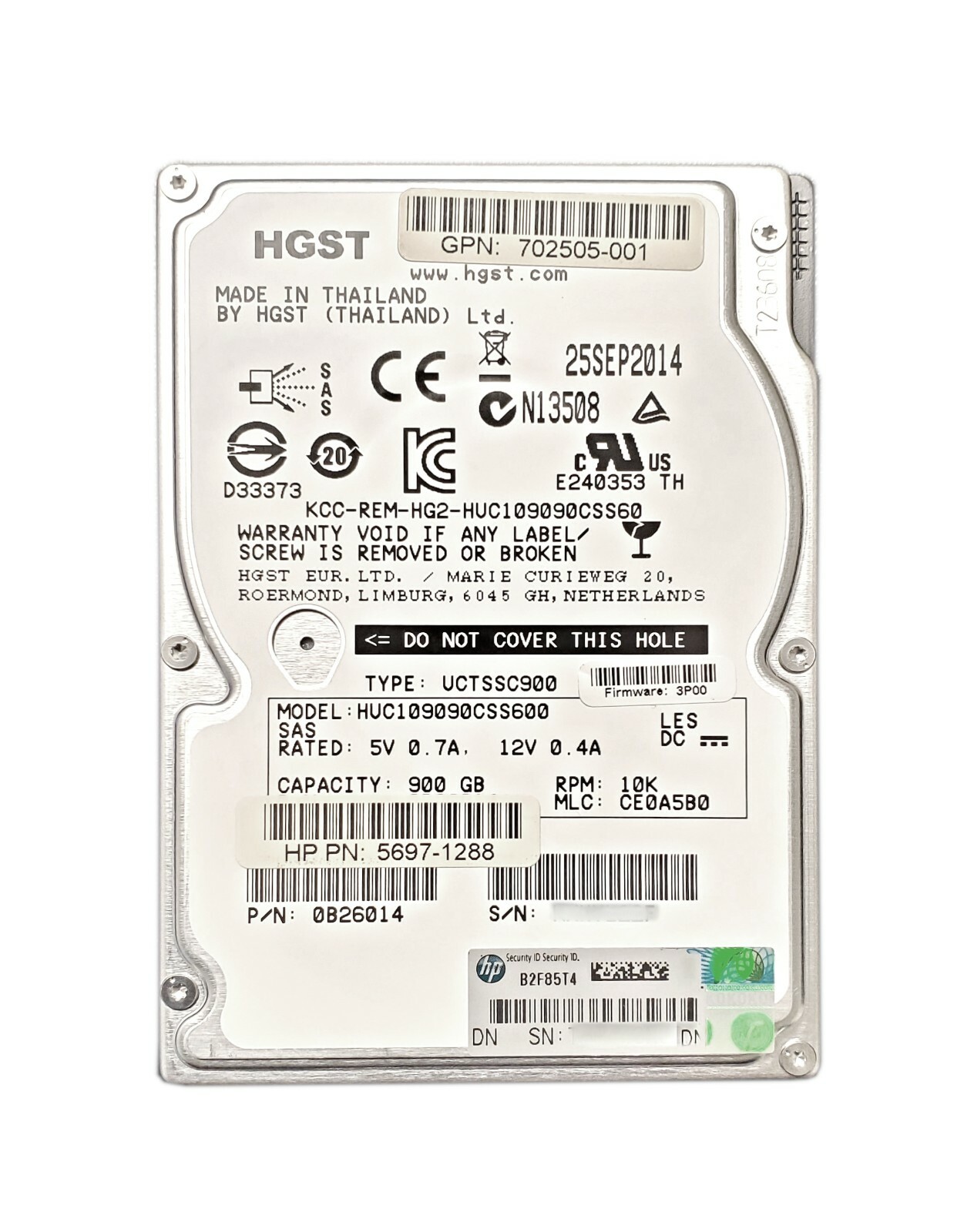 HP 702505-001 HGST HUC109090CSS600 Enterprise SAS 900GB 10K 6Gbps 2.5" HDD
