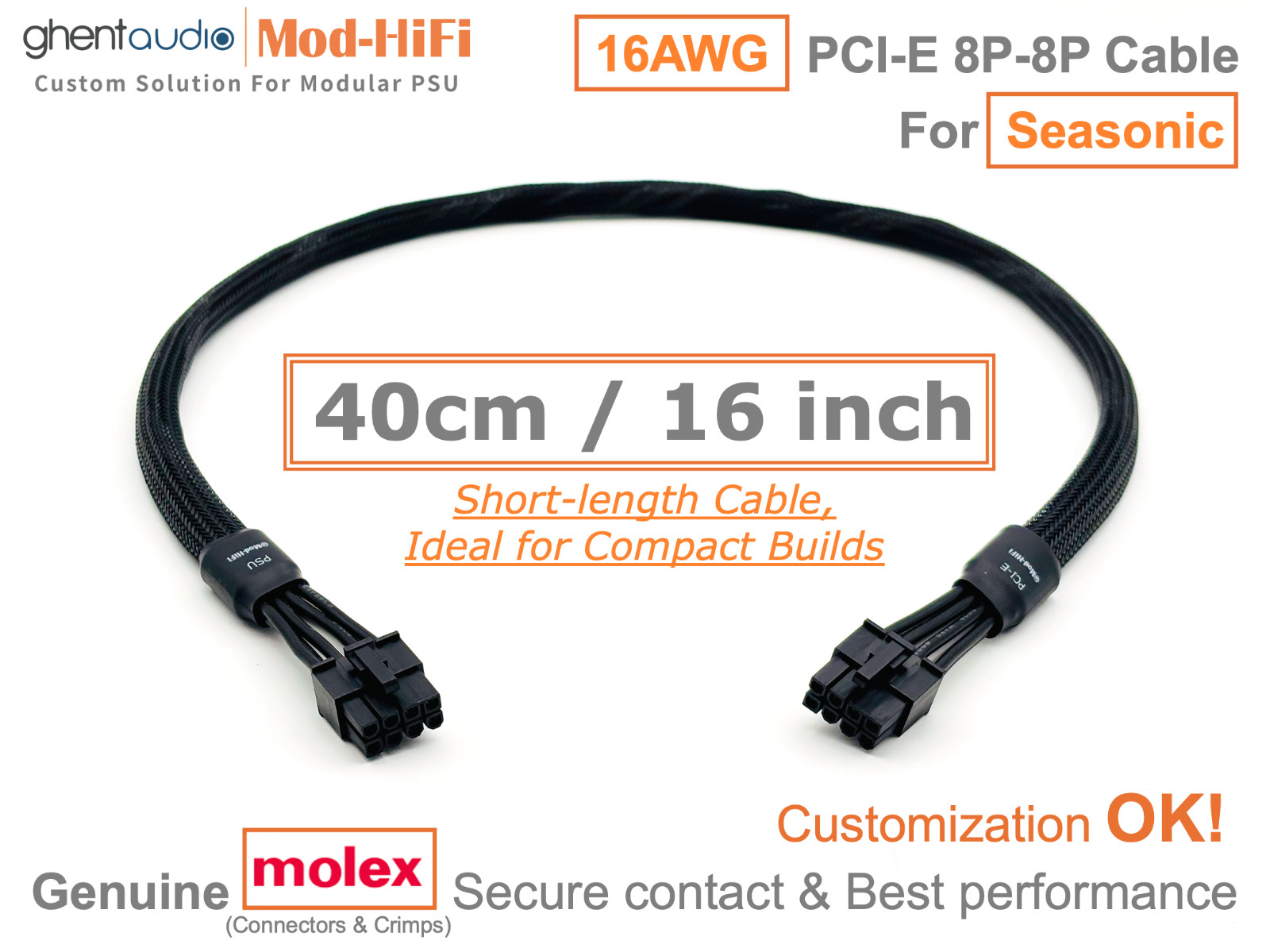 ⚡️16AWG PCI-E GPU 8P Cable for Seasonic FOCUS SPX Series SPX750 SPX650 40cm/16"
