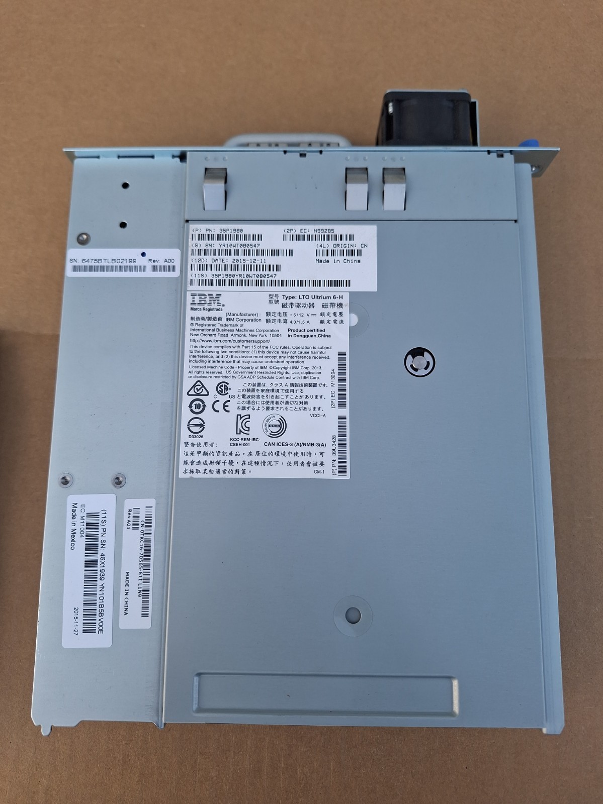 IBM 35P1980 LTO ULTRIUM 6-H SAS TAPE DRIVE 39U3428 DELL TKC16 W/ 46X1939 TRAY