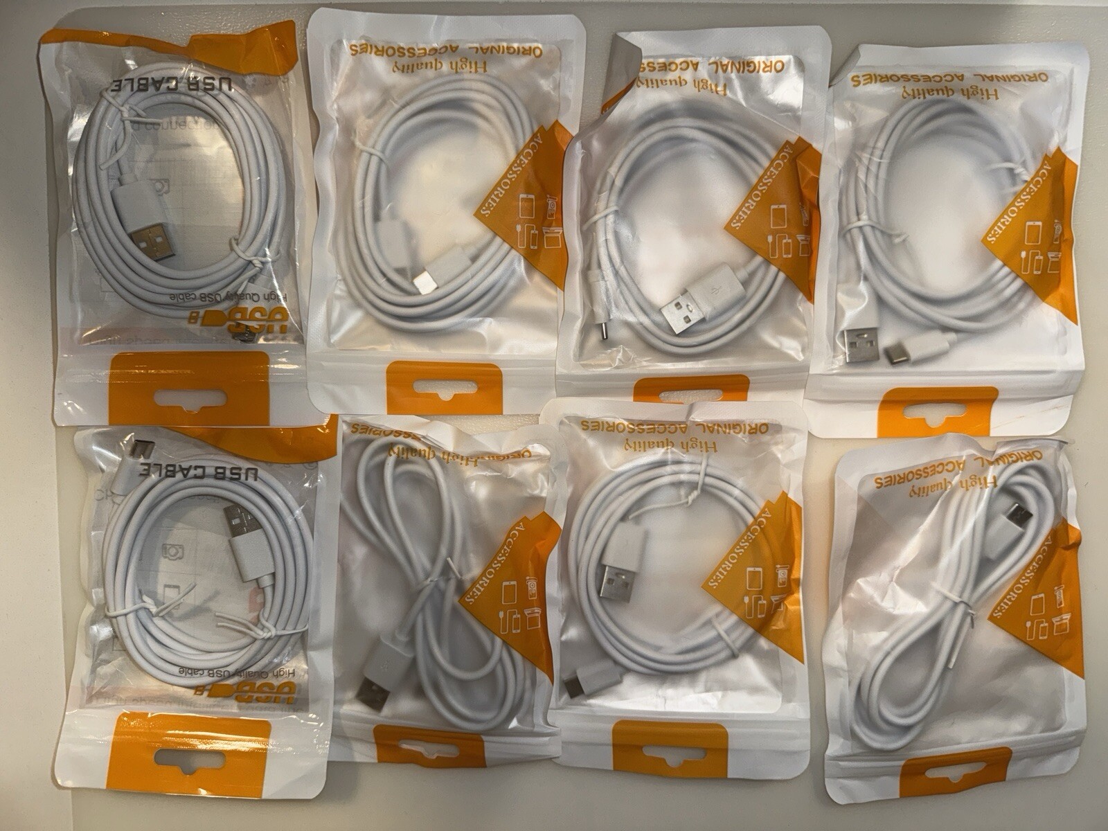 NEW  SET of  8 (eight)  USB-A to USB-C  6ft  cables (white)