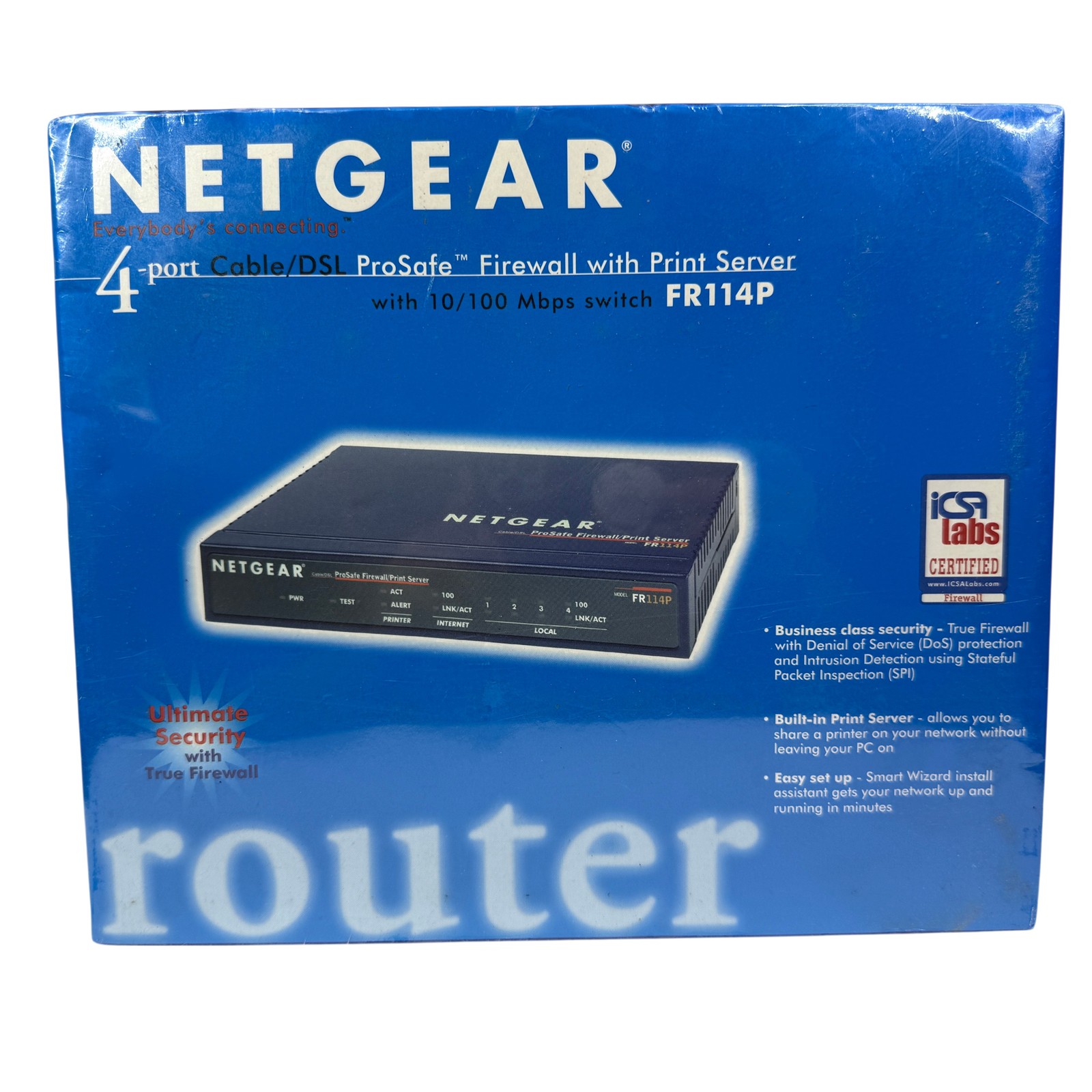 NETGEAR FR114P 4-Port Cable/DSL ProSafe Firewall Router with Print Server Sealed