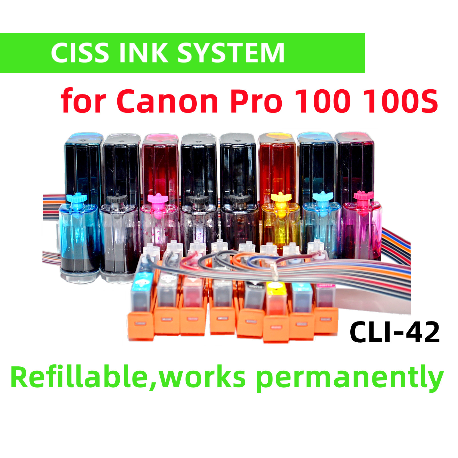 Refillable CIS CISS ink system for Canon Pro 100 Printer cli-42 cartridge .