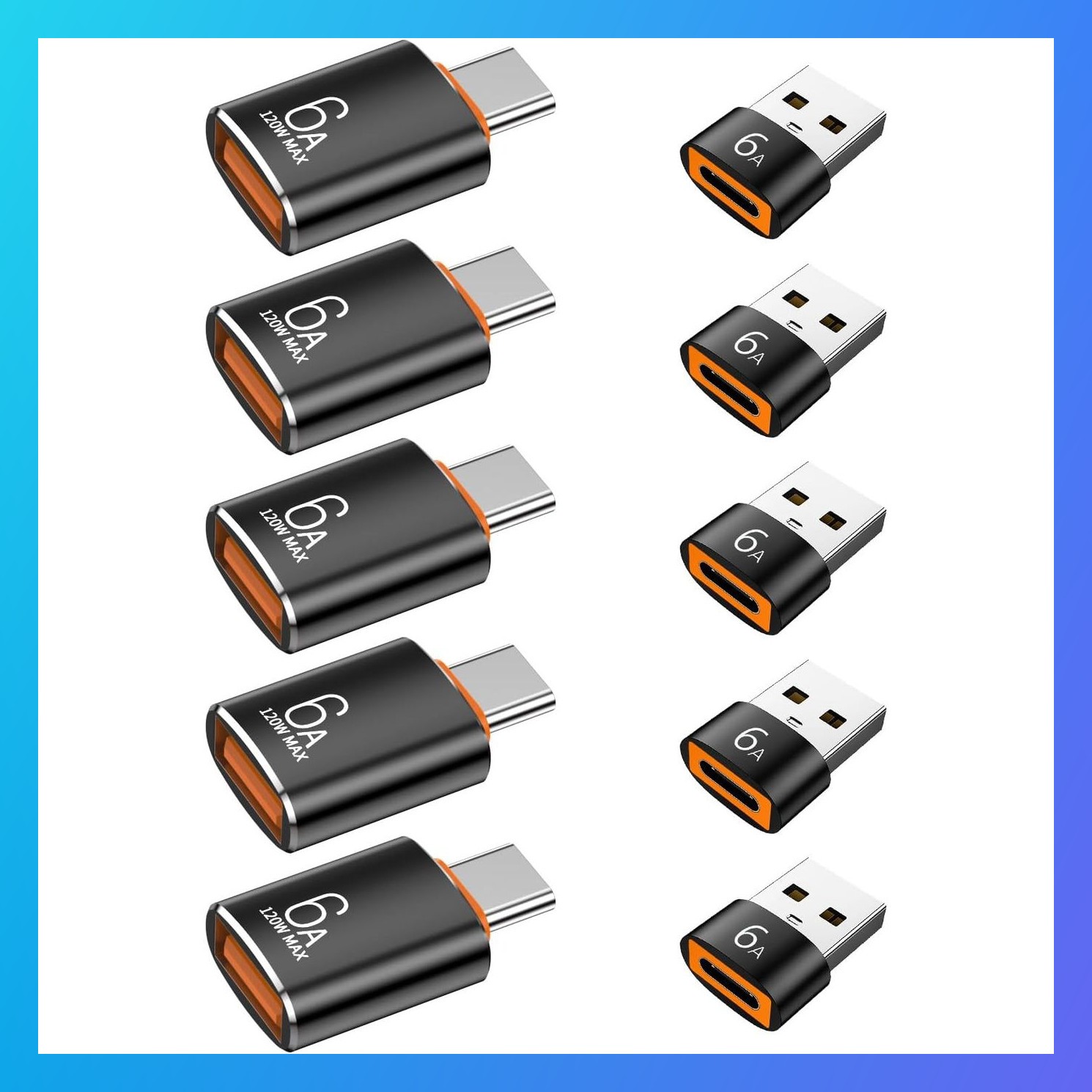 USB Adapter, 10-Pack 10Gbps/120W USB C to USB Male to 3.1 Female