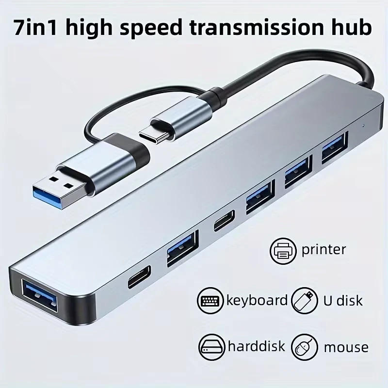 7-In-1 USB 3.0 High-Speed Data Transfer Hub, Multiport Expansion