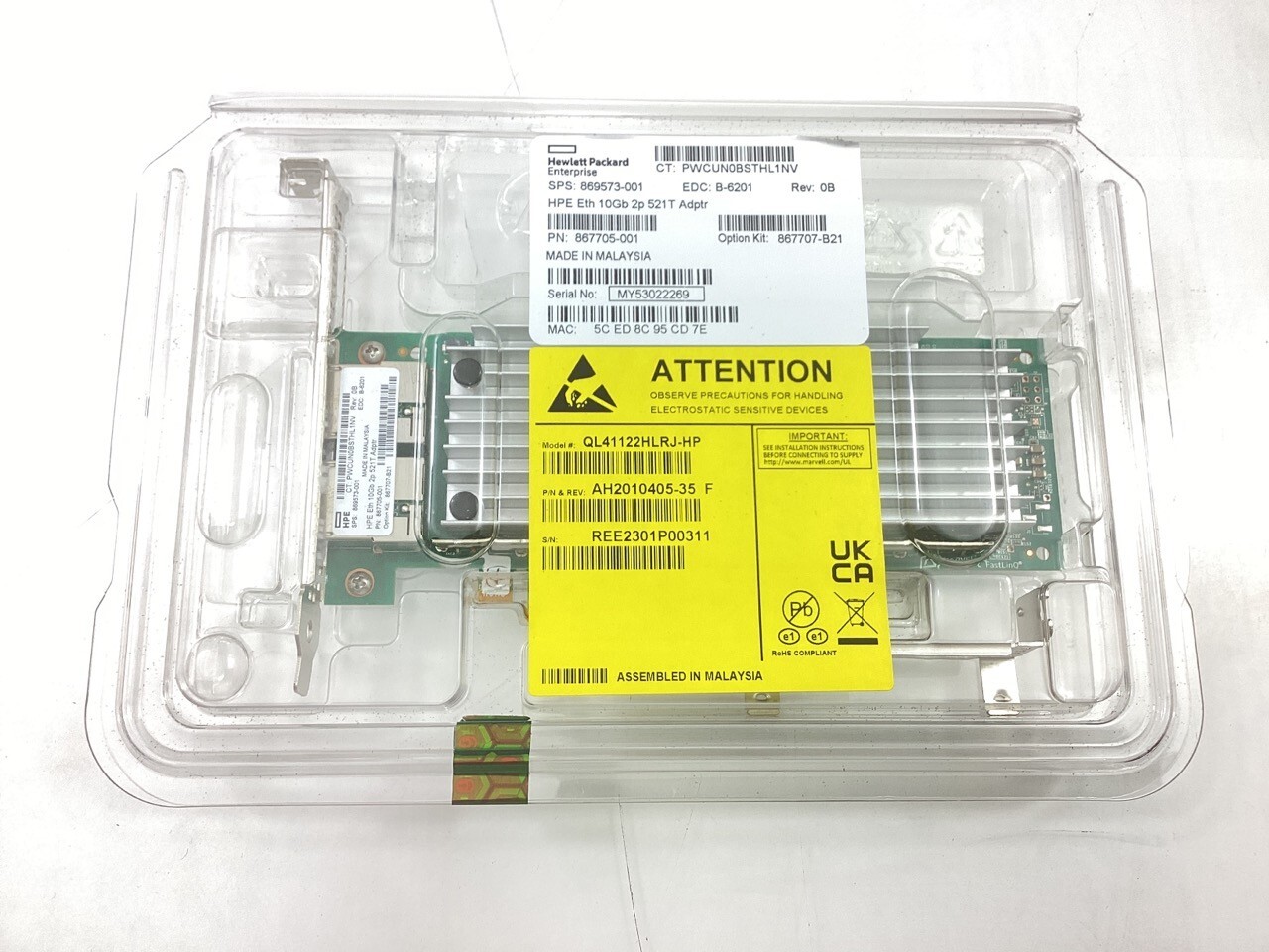 HP 521T Network Adapter - 2 x 10Gb Ethernet, PCIe 3.0 x8 - 867707-B21