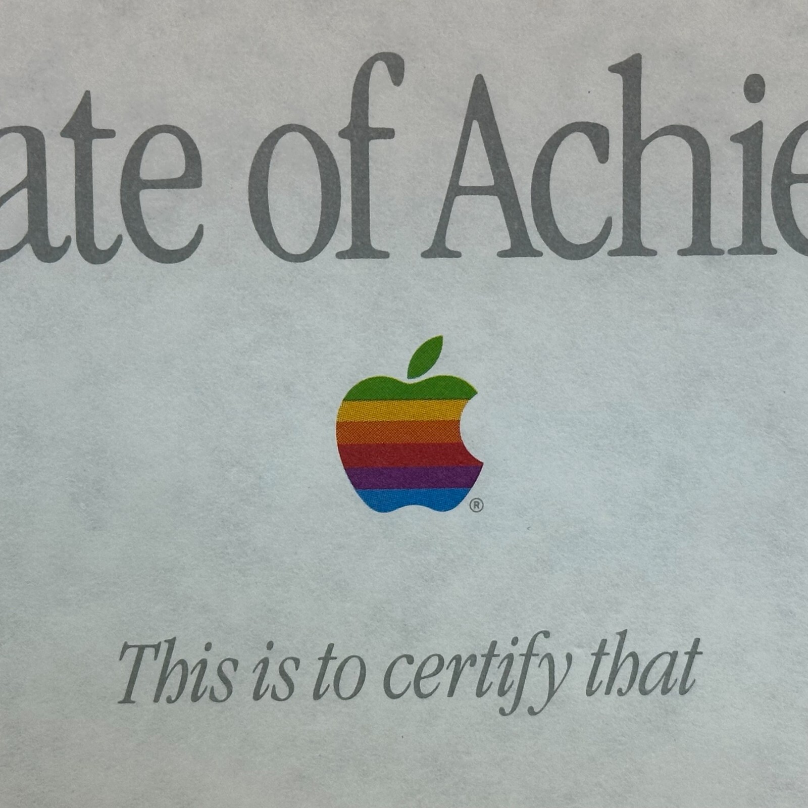 SELLER EXCLUSIVE PRISTINE Apple Internal BLANK "Certificate of Achievement" RARE