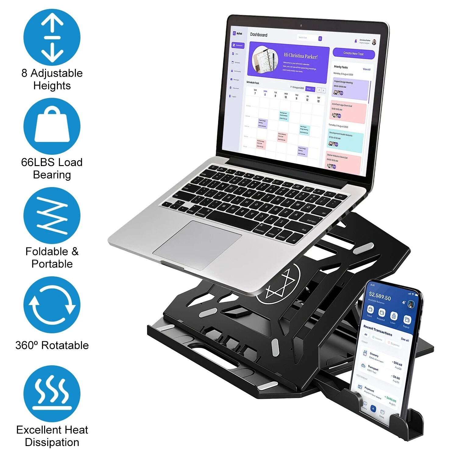 Adjustable Multi-Angle Rotating Laptop Stand Holder Portable compatible 10"-17"