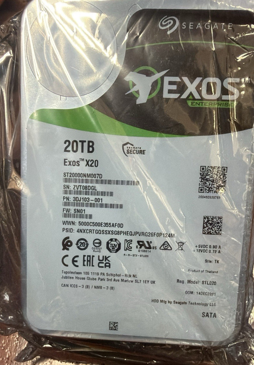 Seagate 20TB 3.5" 4Kn SATA Desktop PC Server Hard Drive ST20000NM007D