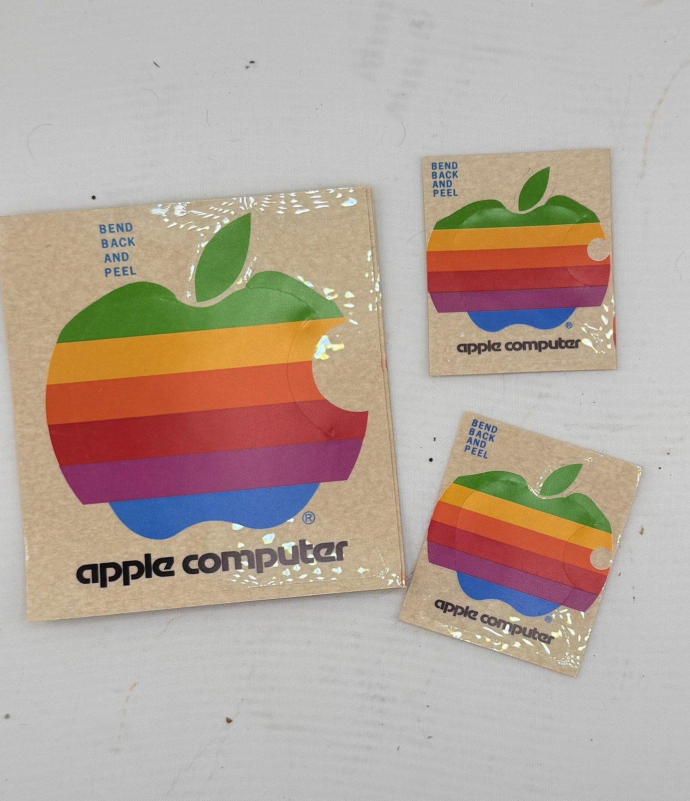 Lot of 3 VIntage  Apple Computer Rainbow Logo Sticker Decal Macintosh 1980s NOS