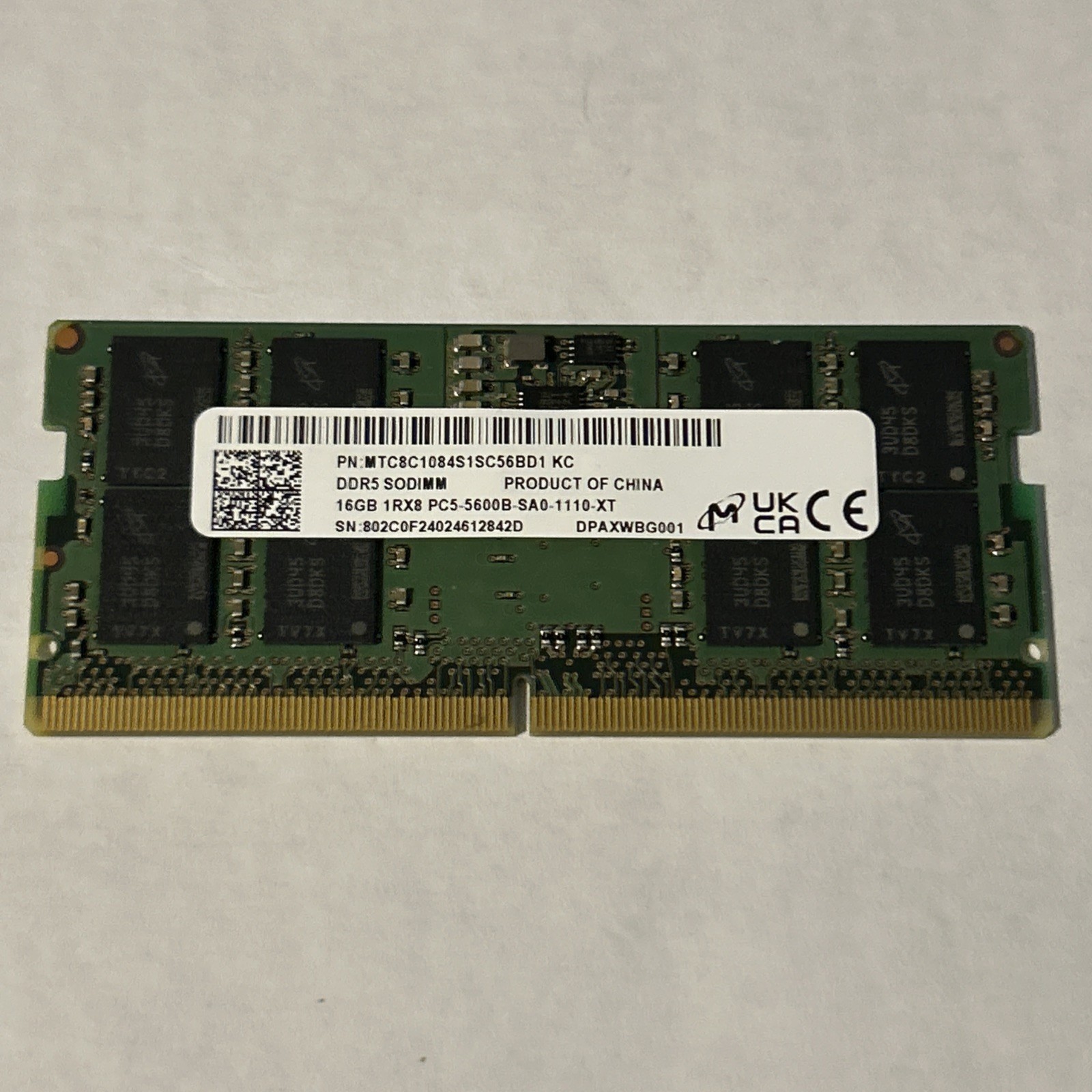 Micron 16GB DDR5 5600 MHz PC5 1Rx8 SODIMM Laptop Memory RAM MTC8C1084S1SC56BD1