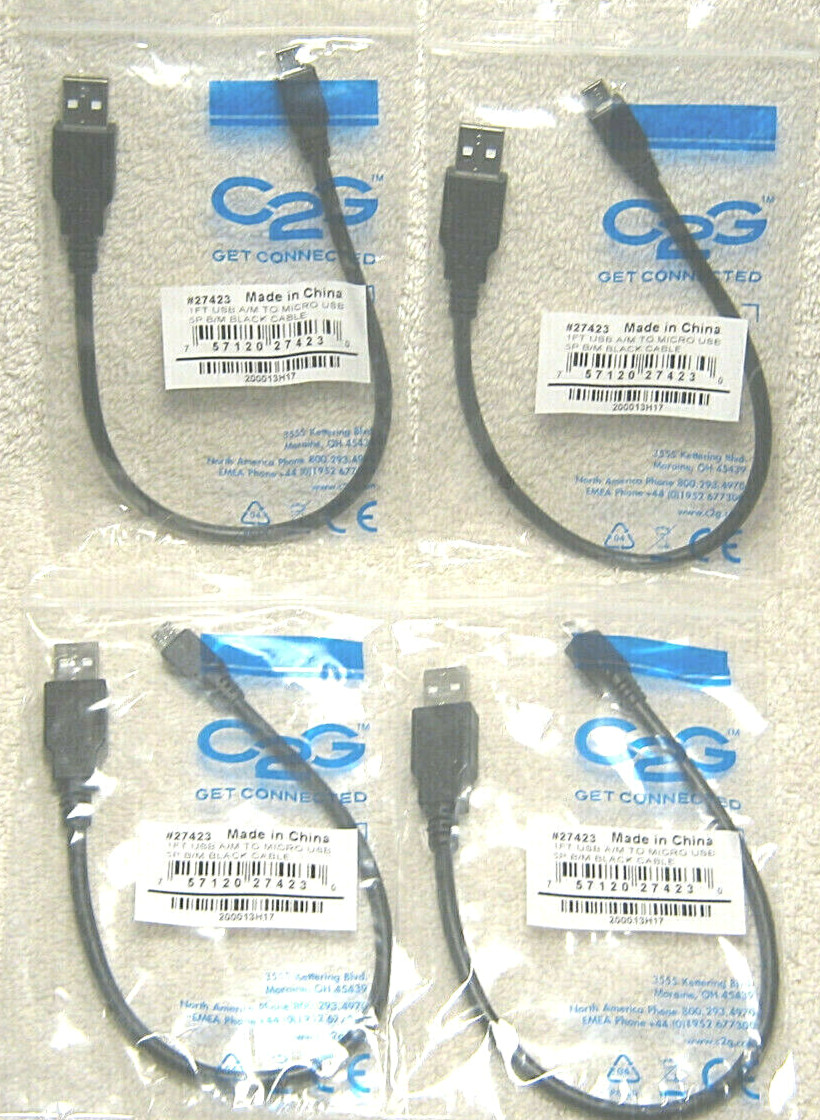 C2G 1FT USB 2.0 A TO MICRO-USB B CABLE - USB CABLE - PHONE CHARGING CABLE QTY 4 