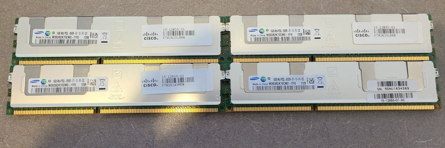 Samsung 4x16GB 64GB 4Rx4 PC3L-8500R DDR3 1066MHz ECC REG RAM M393B2K70CM0-YF8