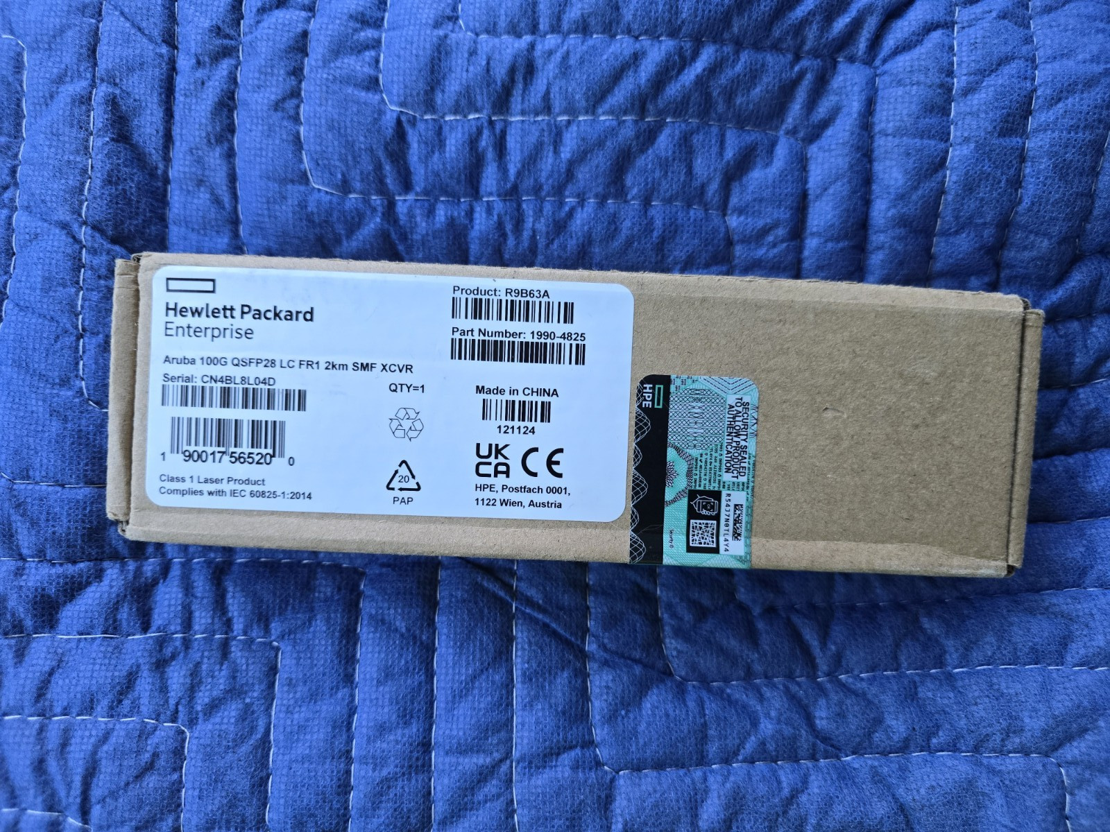 NEW SEALED HPE Aruba R9B63A 100G QSFP28 LC FR1 2km SMF Optical Transceiver