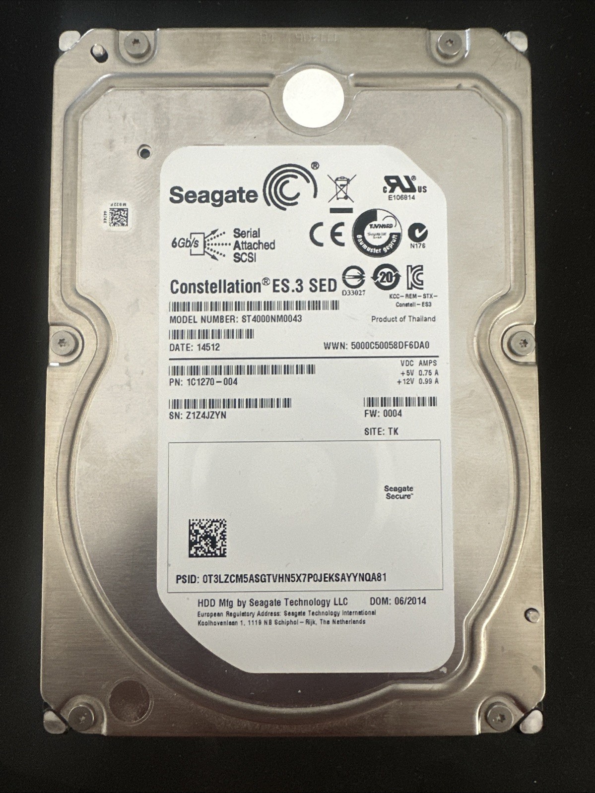 Seagate Constellation ES.3 4TB SAS ST4000NM0043 - 13733 Hours - 27 Remapped