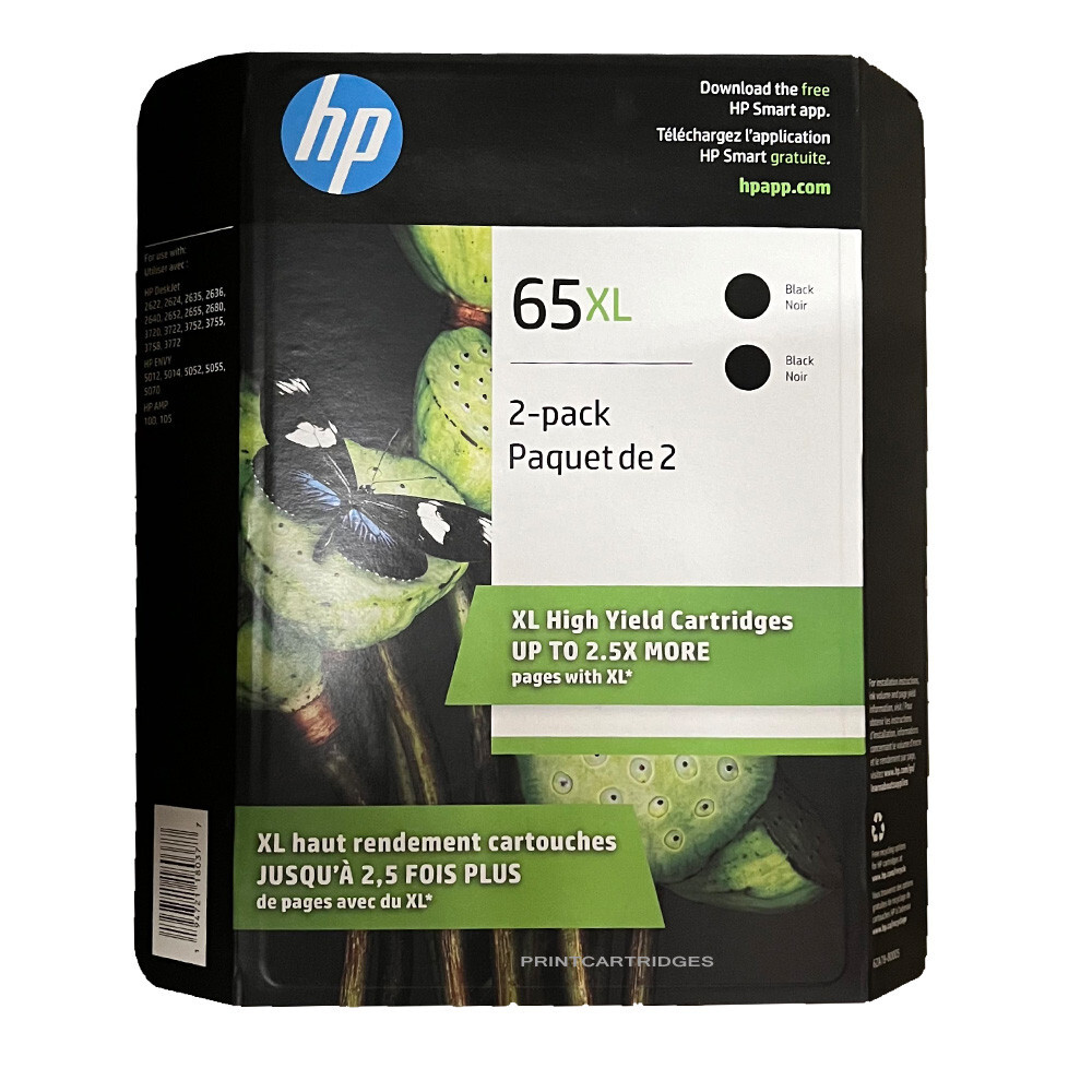 2pcs HP 65XL Genuine Black Ink Cartridges