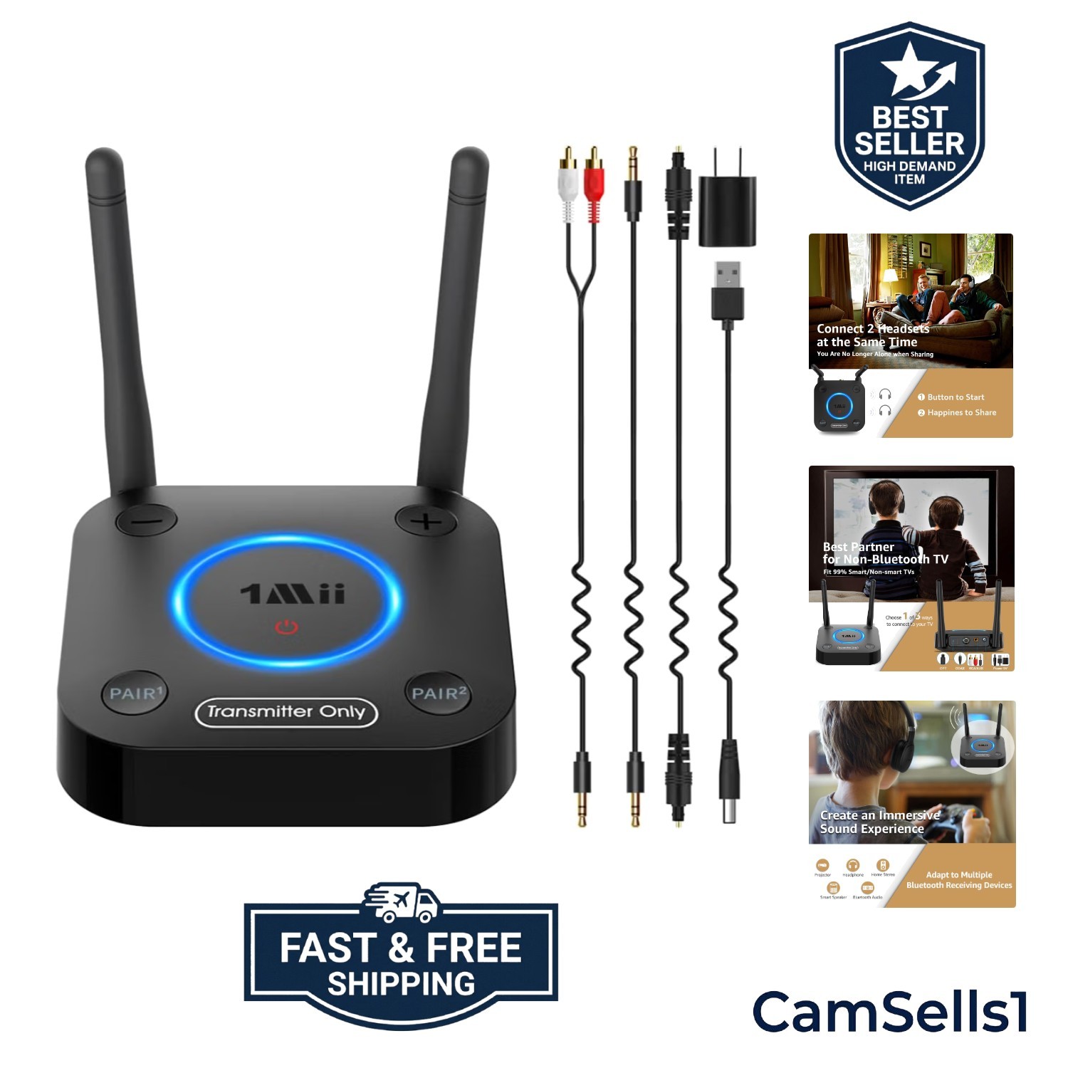 Upgrade Your TV Sound: B06TX Bluetooth 5.3 Transmitter for 2 Wireless Headphones
