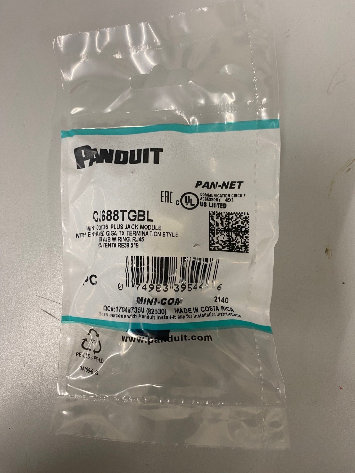 Panduit CJ688TGBL Mini-Com® UTP RJ45 Cat 6 TG Jack Mod