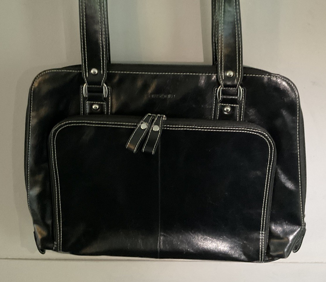 SAMSONITE WHITE STITCH VEGAN LEATHER LAPTOP WORK TOTE TRAVEL BAG 15” Laptop