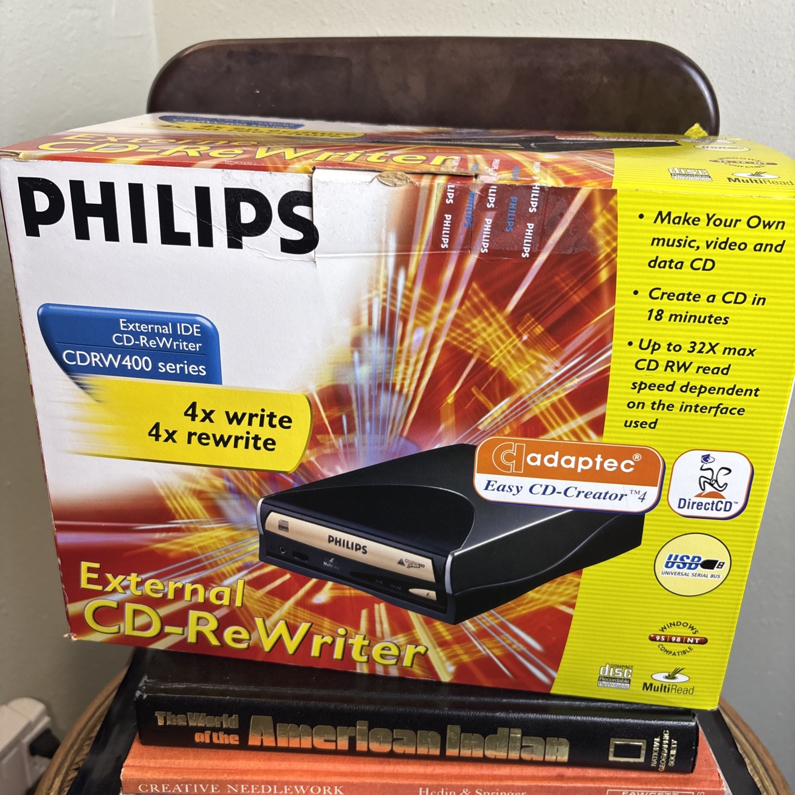 VTG Y2K Widows 95/98/NT Phillips External IDE CD-ReWriter CDRW 400  New