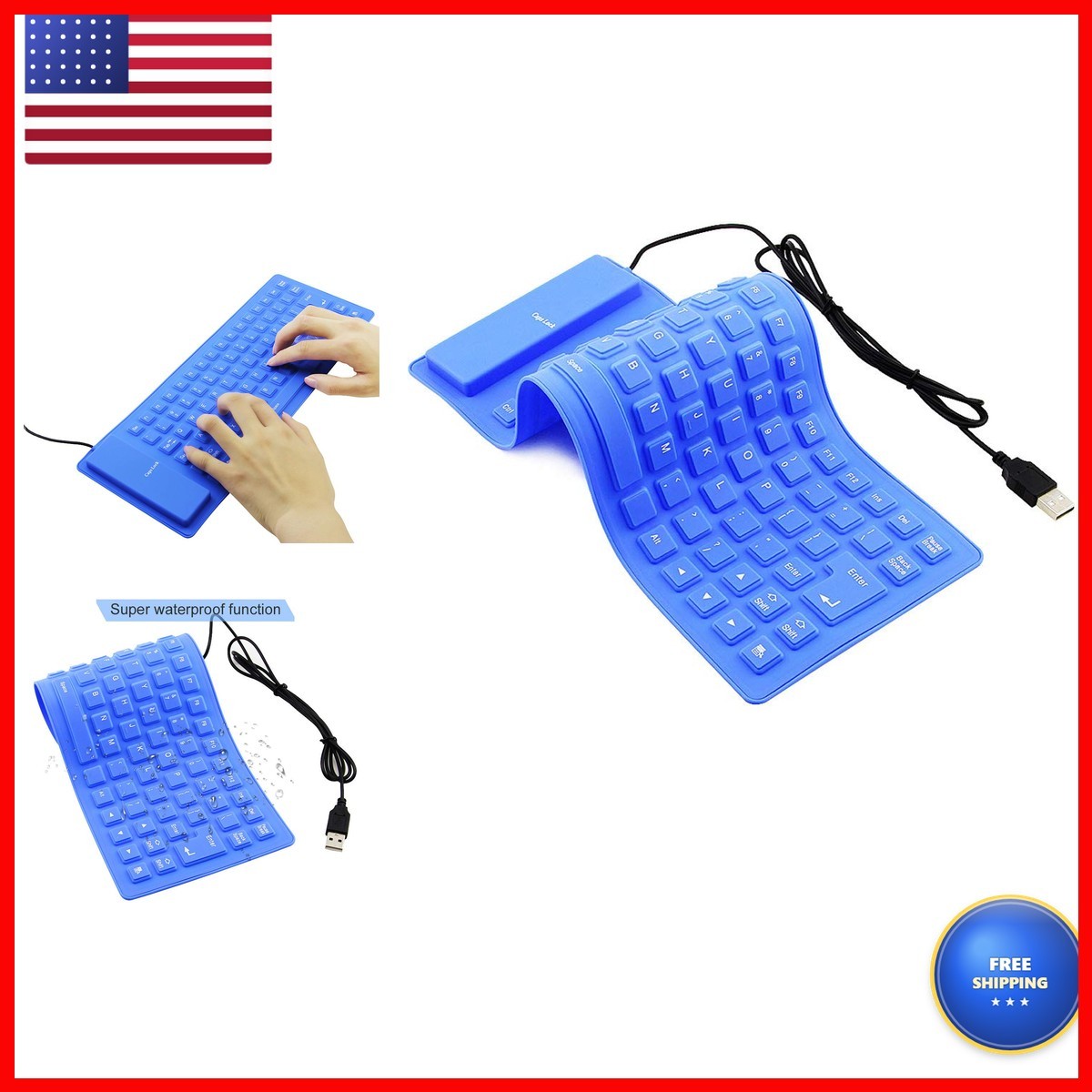 Sunffice Foldable Silicone Keyboard, USB Wired 85 Keys Waterproof Rollup Silent