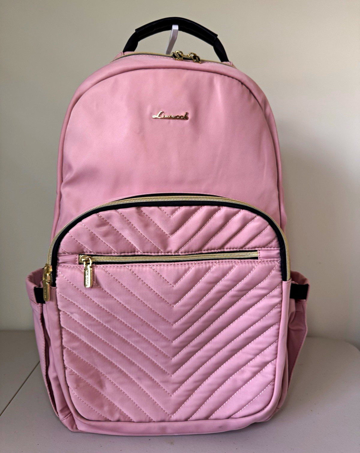 Lovevook Light Pink Large Backpack, Zip Closure, Quilted Front Pocket 18.4”